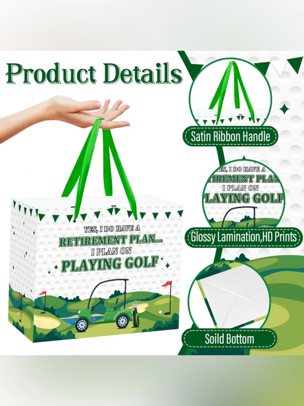 Retirement Plan Playing Golf Gift Bag with Green Tissue